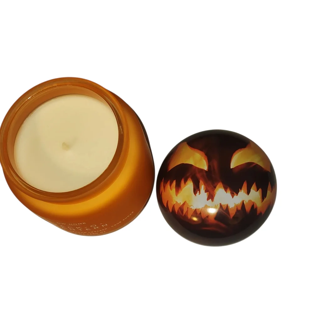 DW Home Jack O Latern Candle with Decorative Scary Flaming Pumpkin Lid Topper